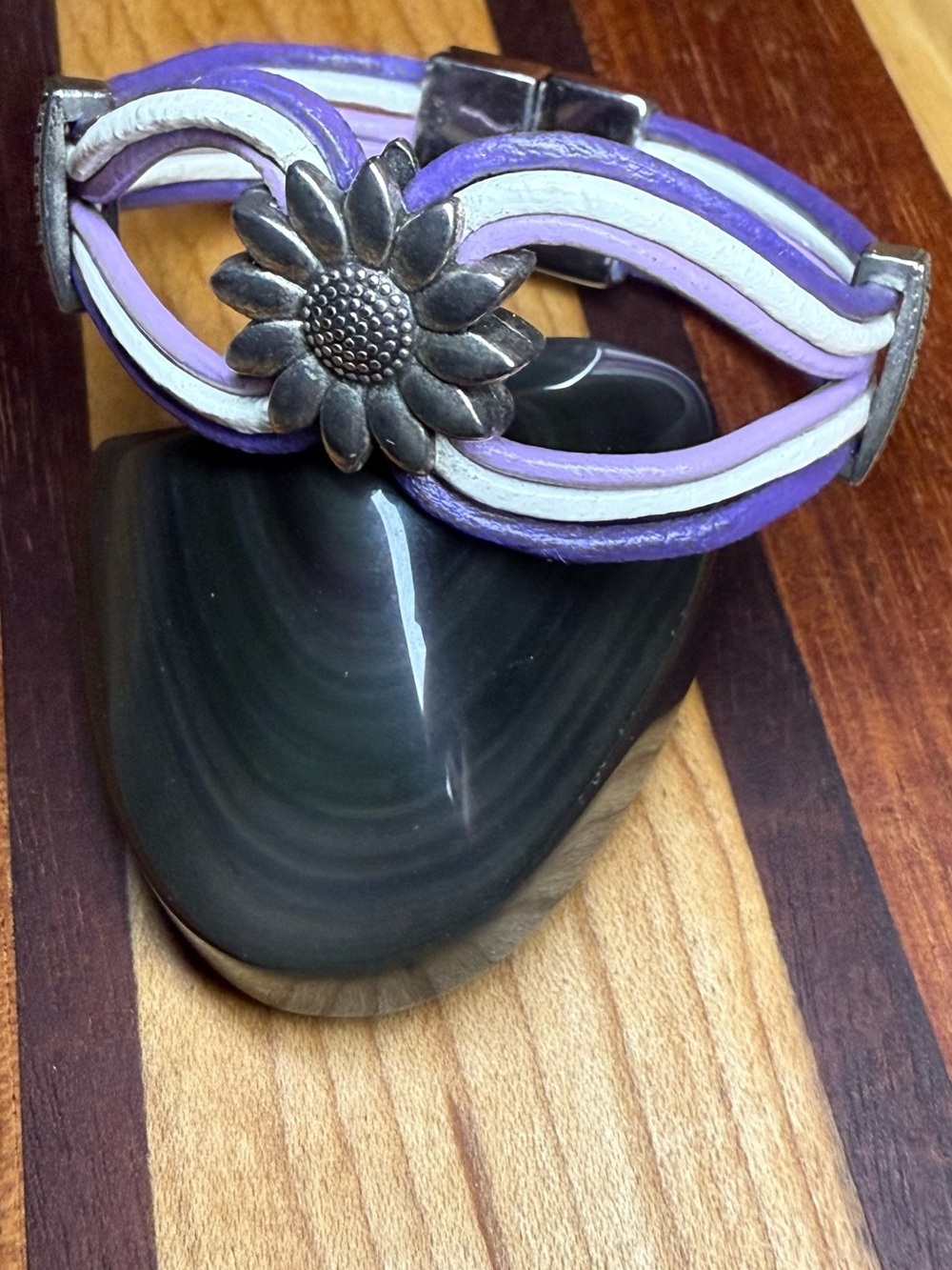 Purple & Lavender Sunflower Handcrafted Leather Bracelet